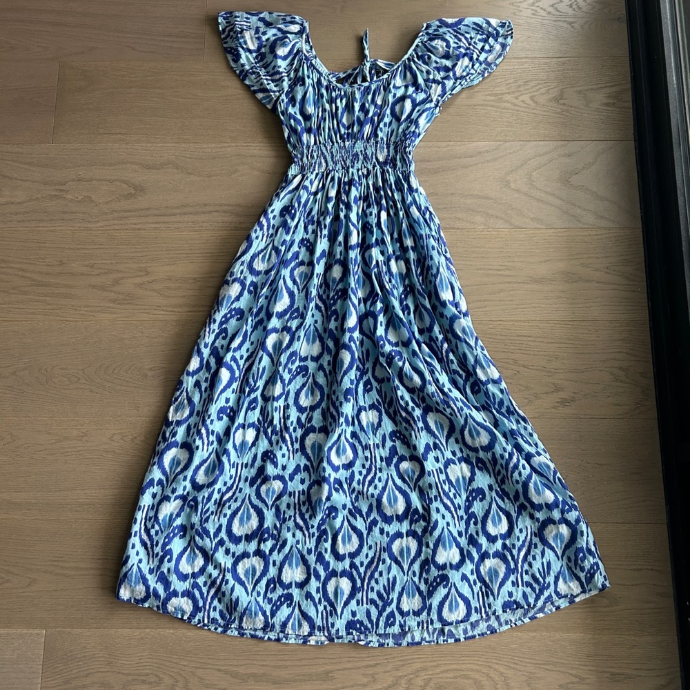 Banjanan Blue and White 100% Organic Cotton Maxi Dress, Size S